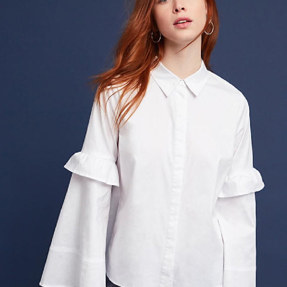 NWT Anthropologie Bell-Sleeve Poplin Buttondown Top by ISLA MAUDE